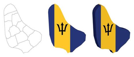 Barbados outline, fill with flag and 3d map vector