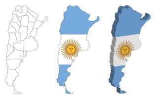 Argentina outline, fill with flag and 3d map vector