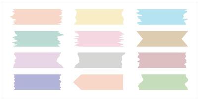 Set of colorful washi tape on a white background. Illustration of a piece of torn Washi tape for sticky notes in form vector