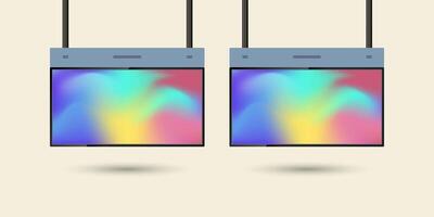 Double Hanging Large LED Screen Mock up with black realistic stand for outdoor-indoor street LED screen Mock up design. The TV LED monitor in . vector