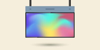 The Hanging of Large LED Screen Mock up with black realistic stand for outdoor-indoor street LED screen Mock up design. The TV LED monitor in . vector