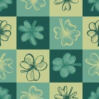 Checkered seamless pattern with clover leaves vector