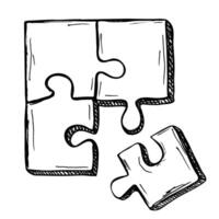 Four pieces of puzzle. Puzzle jigsaw on white background. Collection of hand drawn elements.Teamwork, partnership, business solution concept. vector