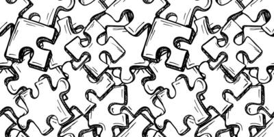 Black and white seamless puzzle pattern. Trendy print with hand drawn pieces of puzzle vector