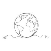 Continuous one line drawing of planet earth or globe illustration. vector