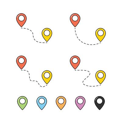 Route location pin map icon set isolated illustration.