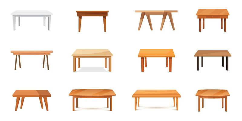 Table furniture icon set collection in flat style. Wooden table illustration on isolated background. Dinner desk sign business concept.