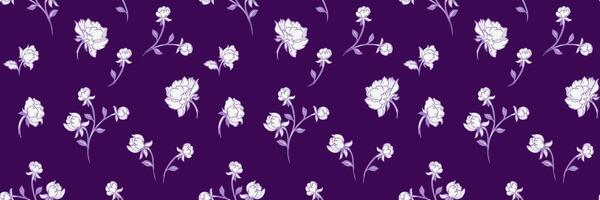 Purple pattern with abstract rosebuds, roses on a dark violet background. hand drawing. Stylized branches flowers seamless print. Simple ornaments for designs, textile, surface design vector