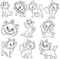 a set of cartoon cat characters coloring pages vector