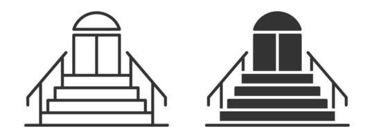 Building entrance with stairs and railing in black and white. vector