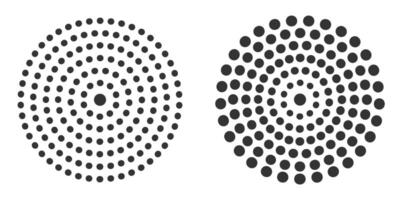 Circular sunburst pattern with gradient dots in two variations. vector