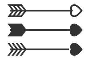 Three variations of an arrow icon with heart shapes on ends. vector