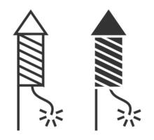 Fireworks rocket icon with sparks, displayed in outline and solid styles. vector