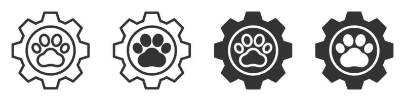 Gear and paw print icon for animal-related or tech designs. vector