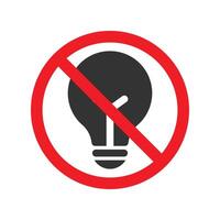 No lightbulb sign with red prohibition mark, illustration. vector