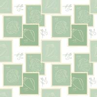 Summer marine Vibes, pattern with sea stamps with seashells drawing, in light green pastel color, vintage paper. Design for fashion , fabric, textile, wallpaper , wrapping and all prints vector