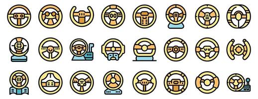 Diverse collection of steering wheel icons in various styles vector