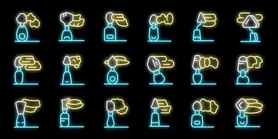 Trowel plastering neon set icons showing construction tools for walls and ceilings vector