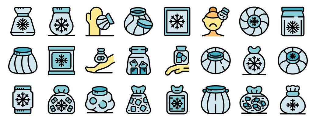 Collection of winter themed ice cube icons in various styles