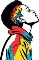 vibrant illustration of a young person with a hopeful expression, looking up towards the sky vector