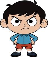 A cute but grumpy cartoon boy with hands on hips vector