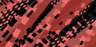 A bold composition featuring overlapping red and black geometric shapes, including circles, squares, and diagonal lines, creating a modern and dynamic design vector