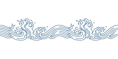 orient ocean sea waves splashing line art seamless pattern vector