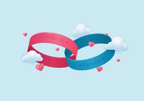 Happy Best Friends Day. Elastic bracelets and hearts with clouds on a light background. vector