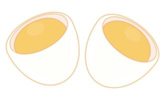 Two halved eggs with yellow yolks sit side by side. vector