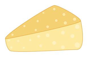 A wedge of cheese featuring a smooth, yellow surface and dots. vector