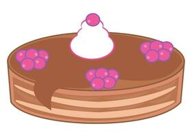 Chocolate cake topped with whipped cream and colorful berries vector