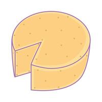 A round cheese wedge with a missing slice displays texture. vector