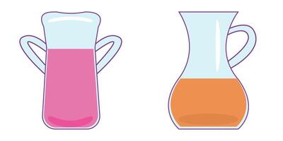 Two stylish pitchers are shown with vibrant liquids inside. vector