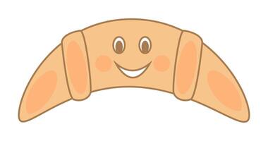 Cute croissant with a smiling face and cheerful expression vector