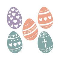 Pastel Easter Eggs with Hearts, Patterns, and Religious Symbol - Charming Spring Design vector