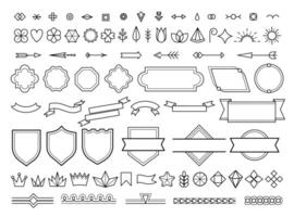 Vintage emblem decorative lines. Retro badge frames with ribbon and arrows, classic simple geometric borders for logo design. isolated set vector