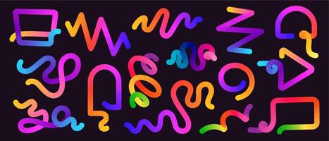 Gradient line shapes. Abstract wavy ribbon curves with fluid color, playful dynamic squiggle swirl and spiral waving elements with gradient. collection vector