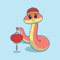 Cute Chinese New Year Snake Cartoon Character. Illustration Flat Design Isolated On colorful Background. vector