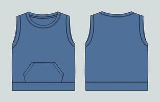 Blue Color tank tops with pocket front and back views vector