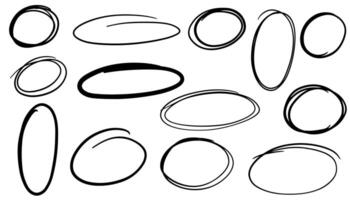 Hand drawn doodle circle highlights. Brush marker pen round ovals. Marker brush marker scribble line circle frame shape set. Scribble sketch round hand drawn illustration vector
