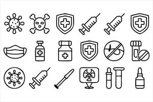 set of 30 outline icons related to immunization vector