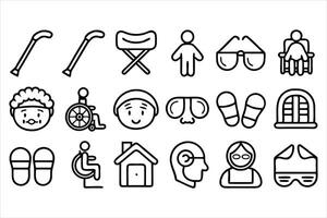 set of outline icons related to elderly linear vector