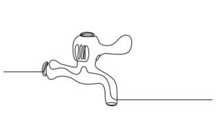 Continuous one line drawing of water faucet vector