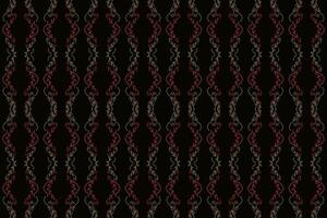 Abstract seamless pattern with pink, orange and red ornaments on a black backdrop. Vintage design with motley ornaments. vector