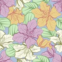 Retro style color hand drawn bauhinia flower seamless pattern vector