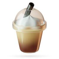 Ice latte coffee cute minimal 3d icon in a plastic cup to go with a straw vector