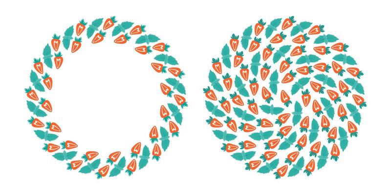 Strawberry with mint leaves Circular Background Texture and Frame border Summer Copy space Template . Isolated illustration Thematic or menu cards, leaflets backdrop, label or web promo banner