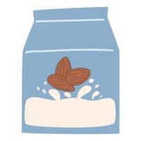 Paper package Almond milk with splashing liquid vector