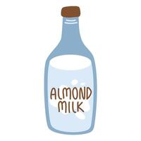 Almond milk in a cartoon bottle. Vegan milk vector