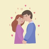 A couple in love hugs. The characters are in a romantic relationship. A date with a man who can be found on a dating site or in a mobile application. Cartoon illustration for Valentine is Day. illustration vector